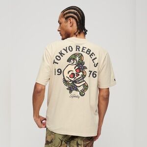 SUPERDRY Oversized Tattoo Back Print T-Shirt, Tokyo Rebels, size Large